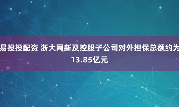 易投投配资 浙大网新及控股子公司对外担保总额约为13.85亿元