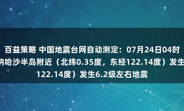 百益策略 中国地震台网自动测定：07月24日04时50分在印尼米纳哈沙半岛附近（北纬0.35度，东经122.14度）发生6.2级左右地震